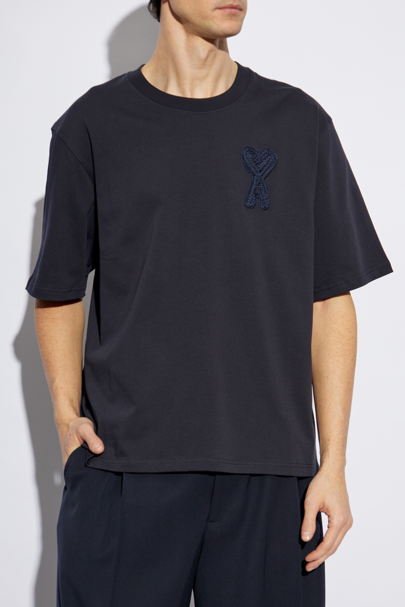 Navy blue T-shirt with embroidered logo Ami Alexandre Navy blue T-shirt with embroidered logo Ami Alexandre